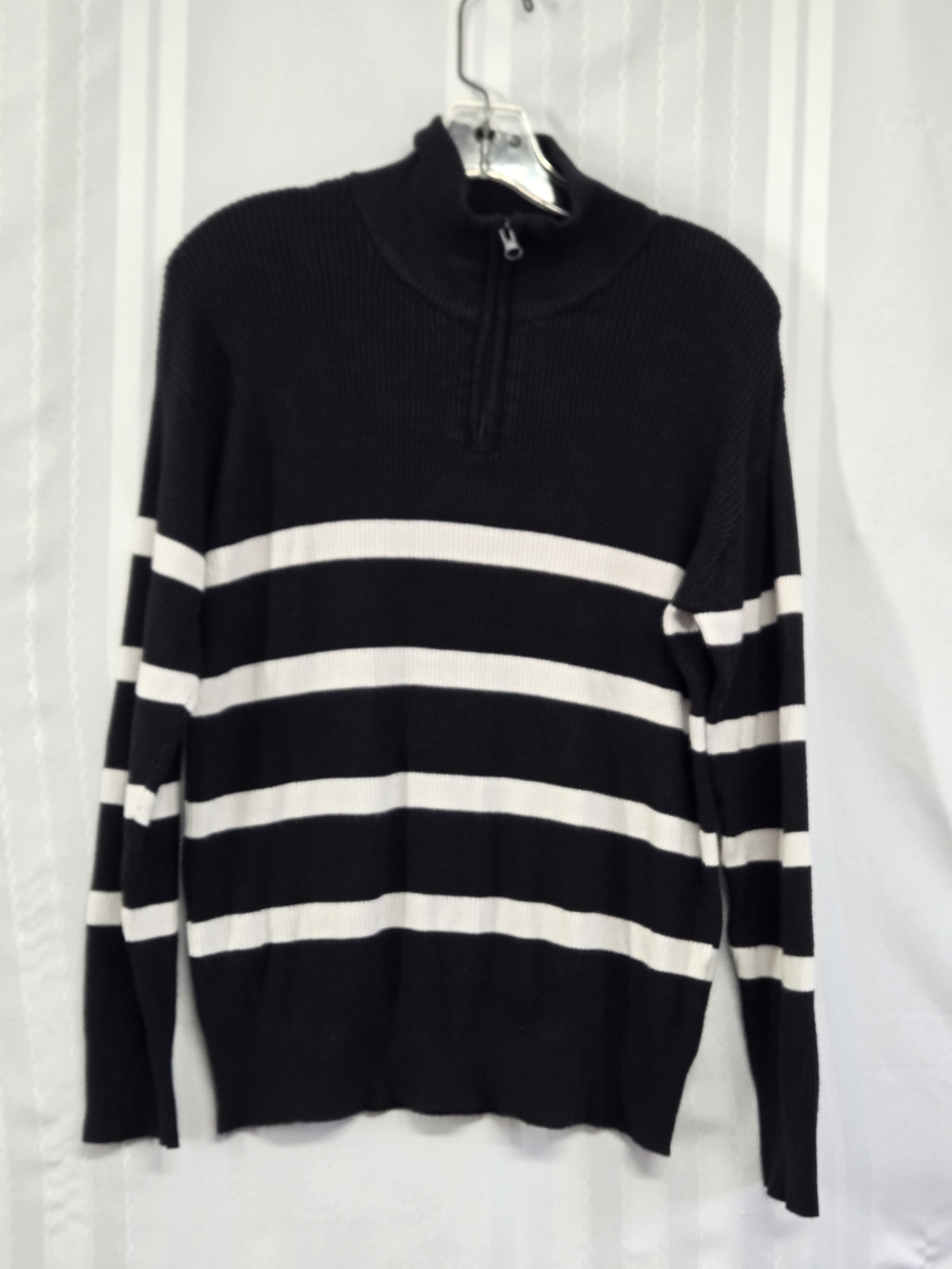 CULTURE  Men's Black & White Striped Half-Zip Sweater SIZR XL